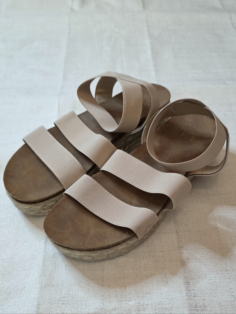 Yoki Chiara-10 Tan Elastic Band Espadrille Platform Sandals Size 9